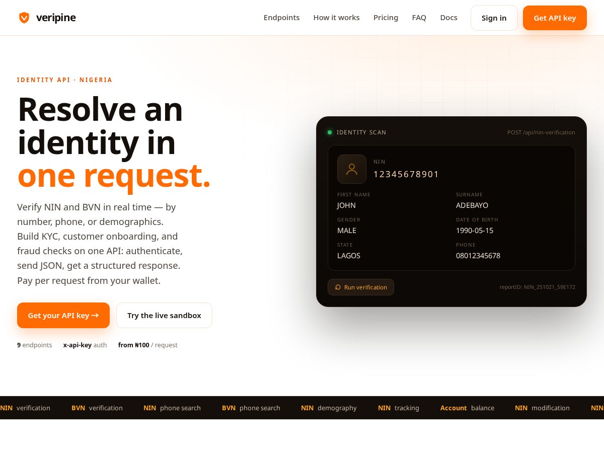 Landing-page snapshot of veripine.com