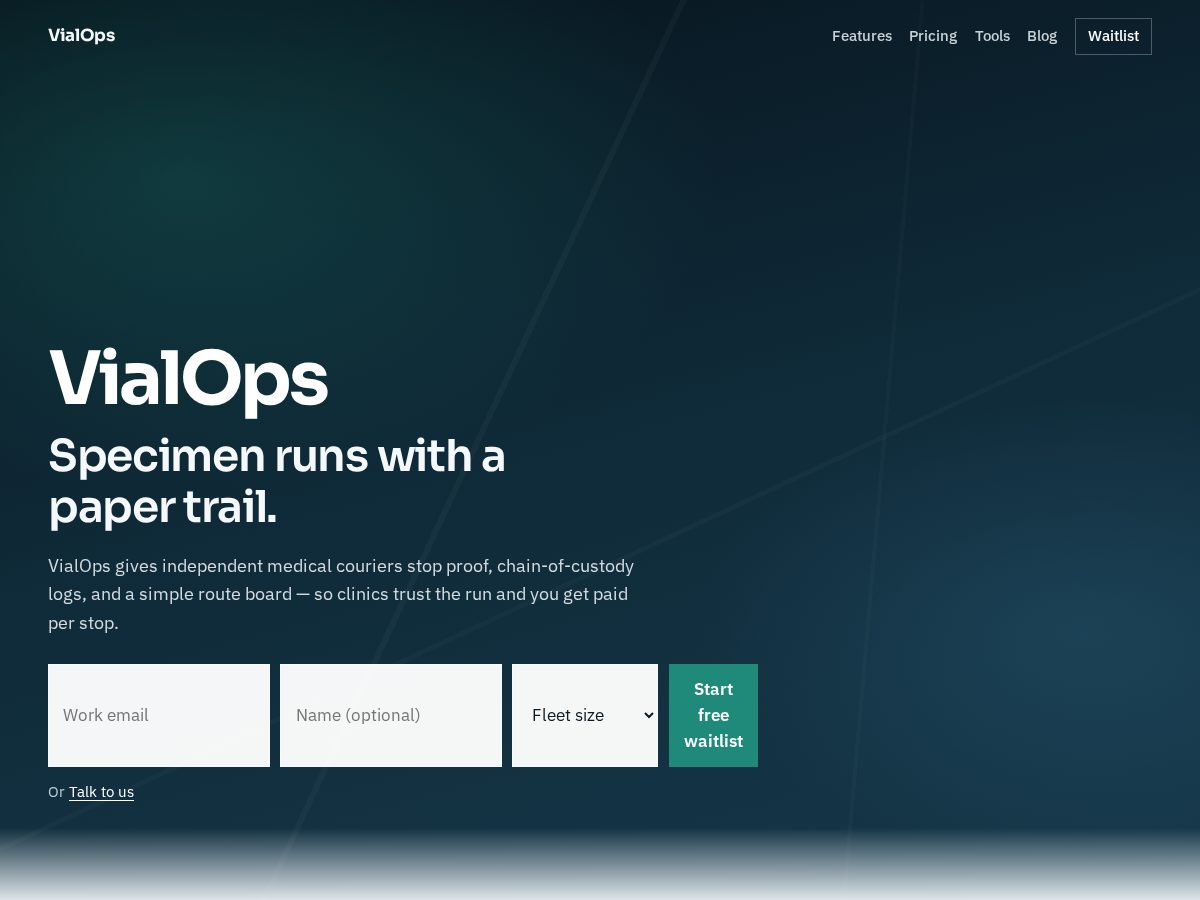 Landing-page snapshot of vialops.com