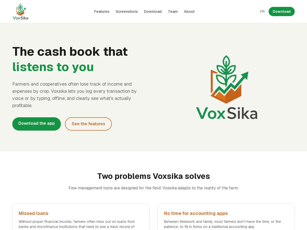 Landing-page snapshot of voxsika.com