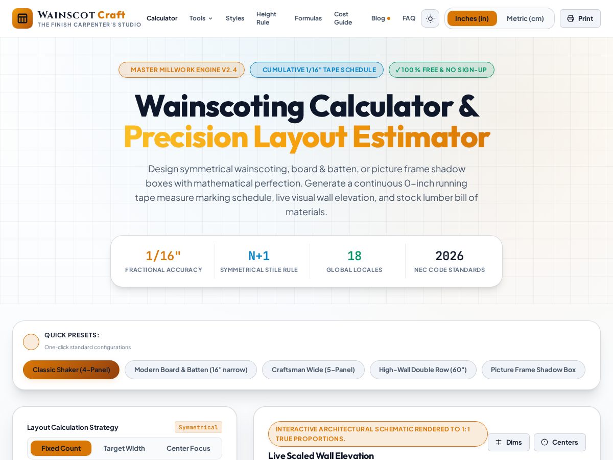 Landing-page snapshot of wainscotingcalculator.com