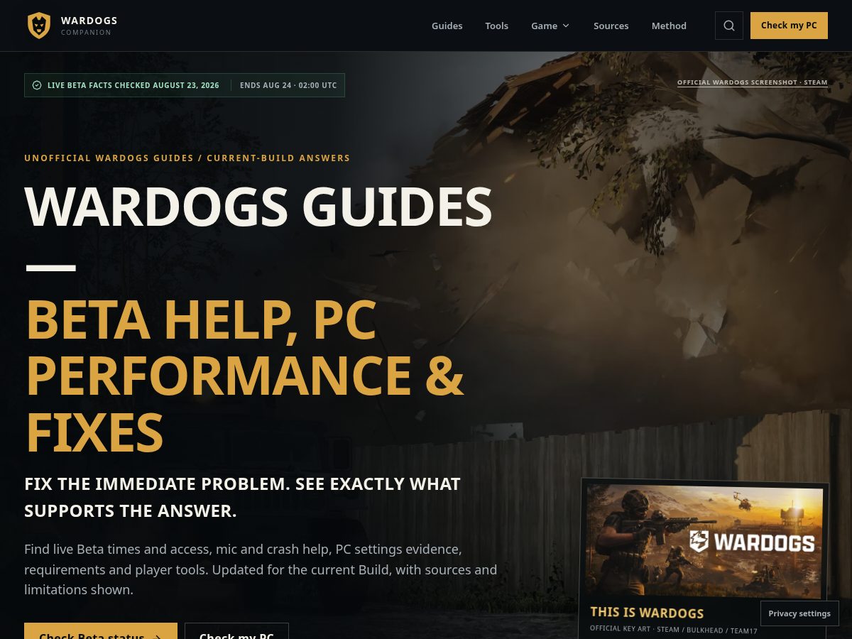 Landing-page snapshot of wardogs-game.com