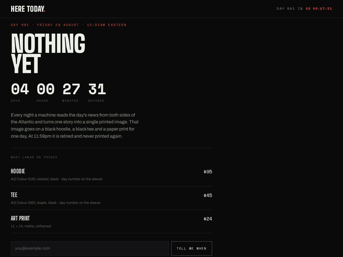 Landing-page snapshot of wearheretoday.com