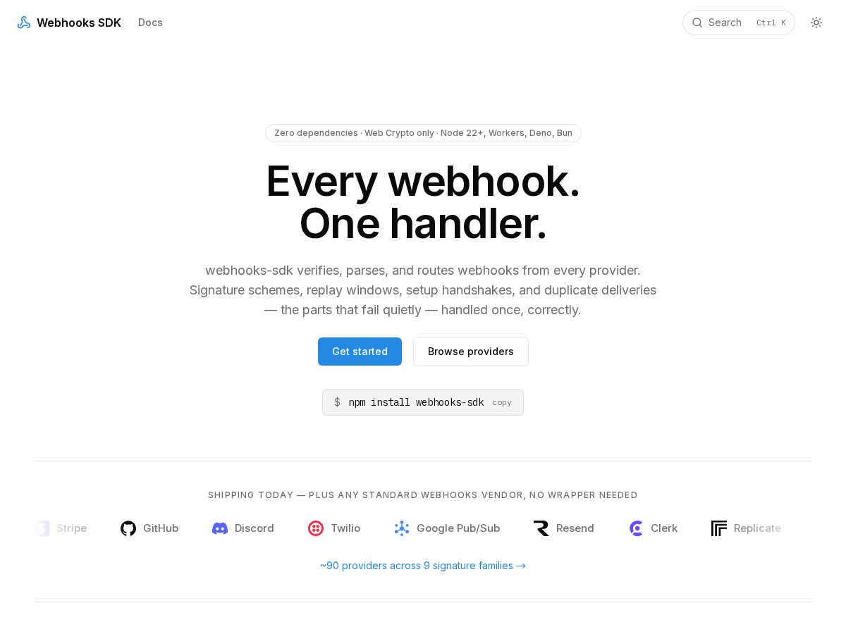 Landing-page snapshot of webhooks-sdk.com