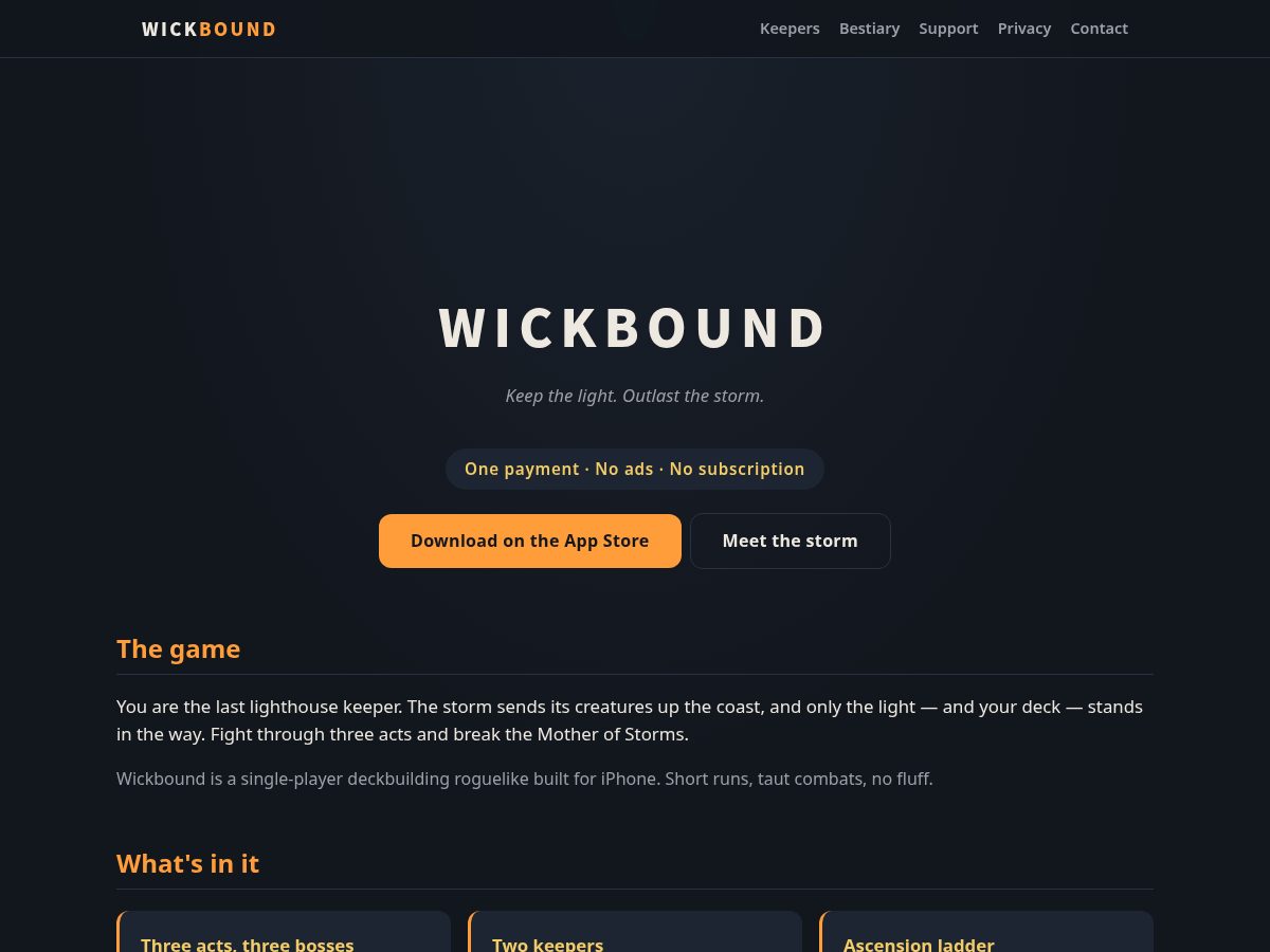 Landing-page snapshot of wickbound.com