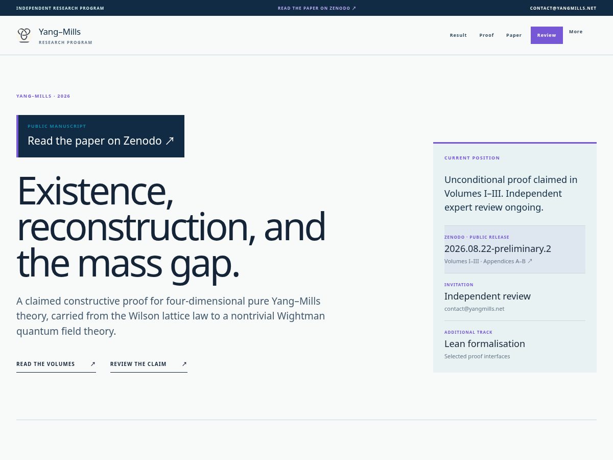 Landing-page snapshot of yangmills.net