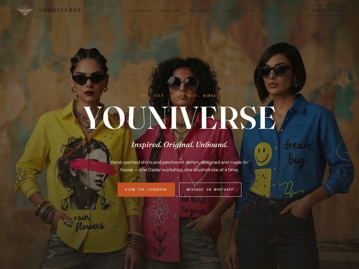 Landing-page snapshot of youniversegarments.com
