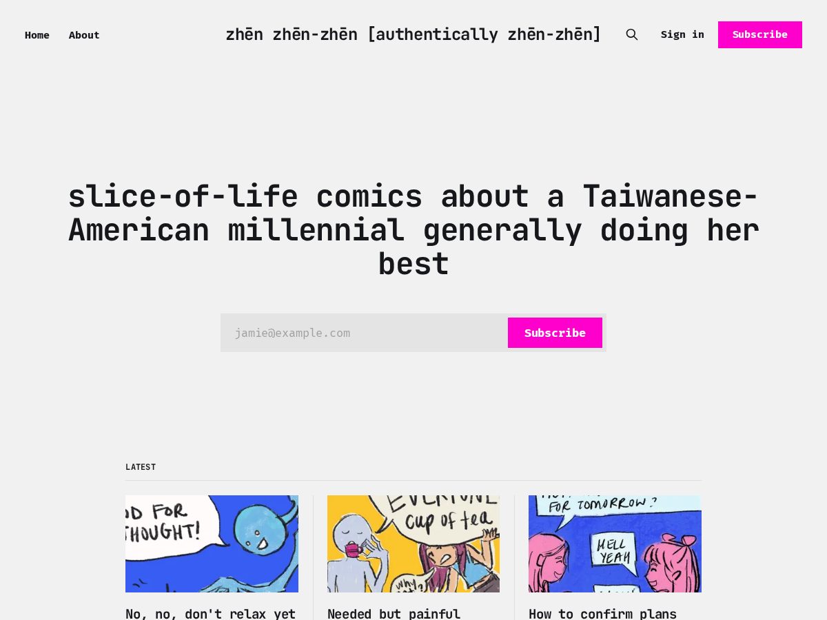 Landing-page snapshot of zhenzhencomic.com
