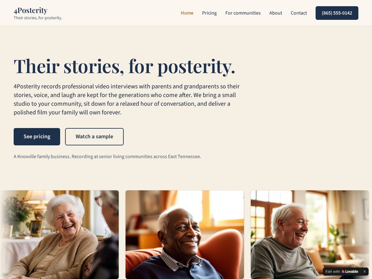 Landing-page snapshot of 4posterity.org