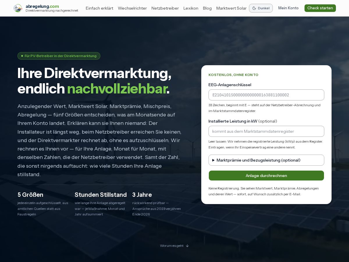 Landing-page snapshot of abregelung.com