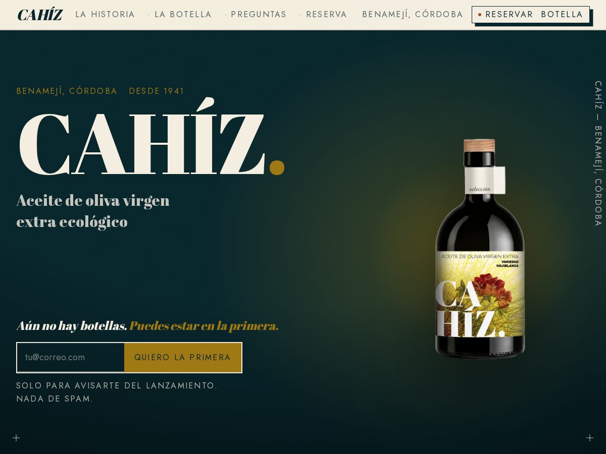Landing-page snapshot of aceitedeolivacahiz.com