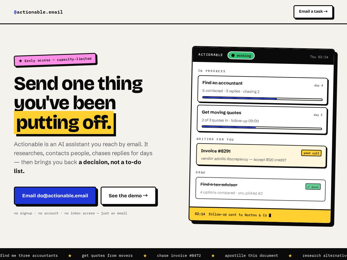 Landing-page snapshot of actionable.email