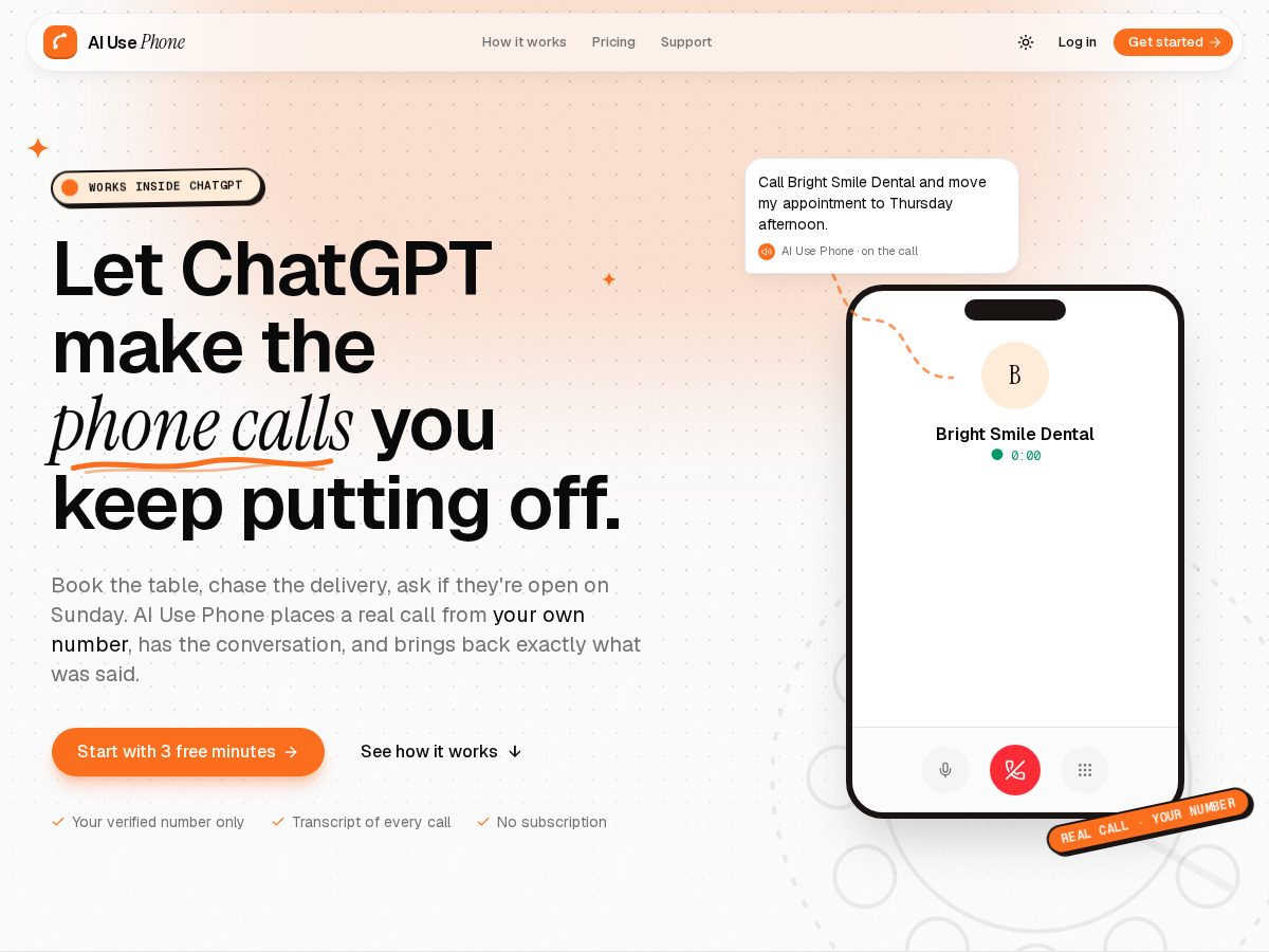 Landing-page snapshot of aiusephone.com