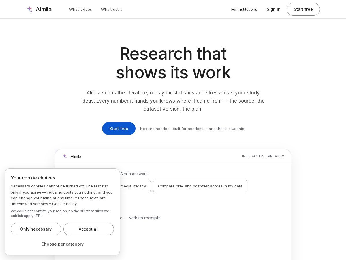 Landing-page snapshot of almila.app