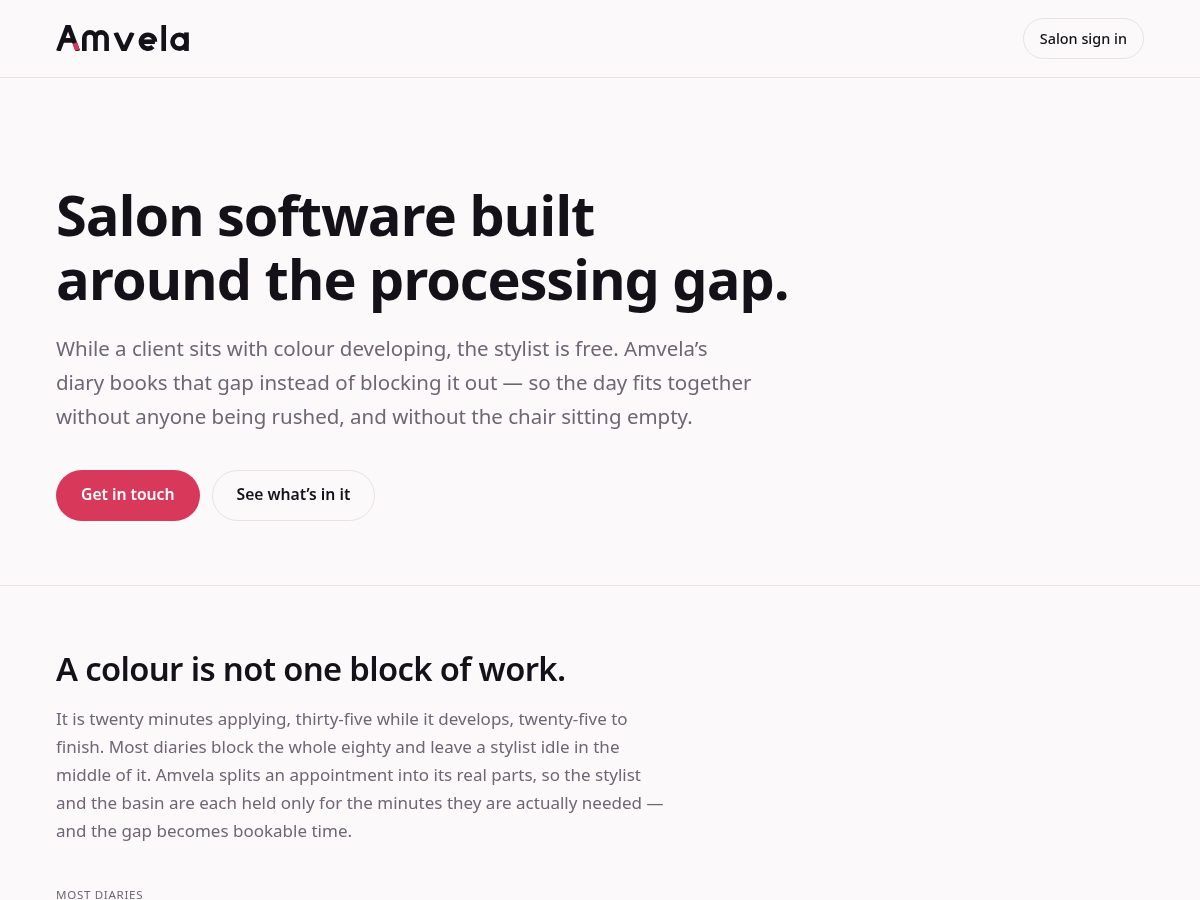 Landing-page snapshot of amvela.app