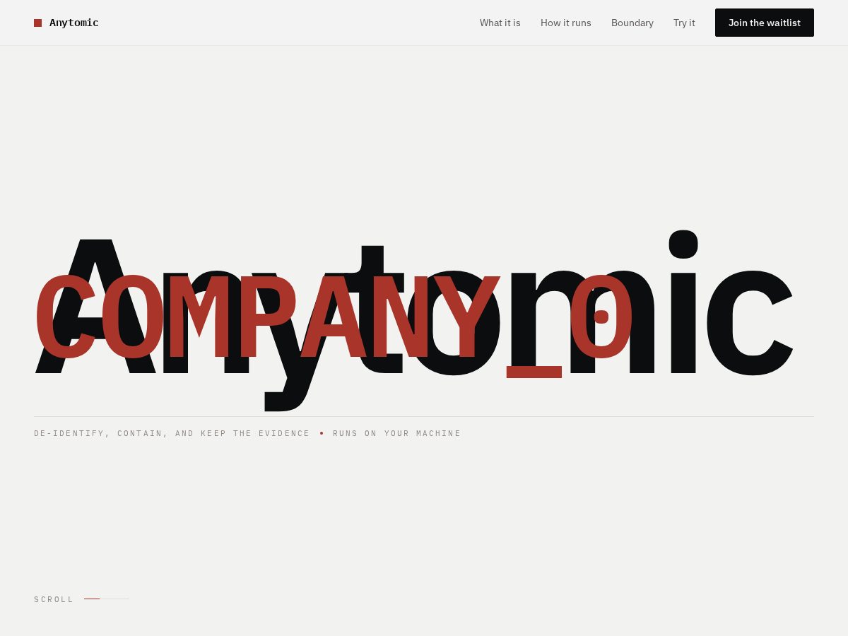 Landing-page snapshot of anytomic.com