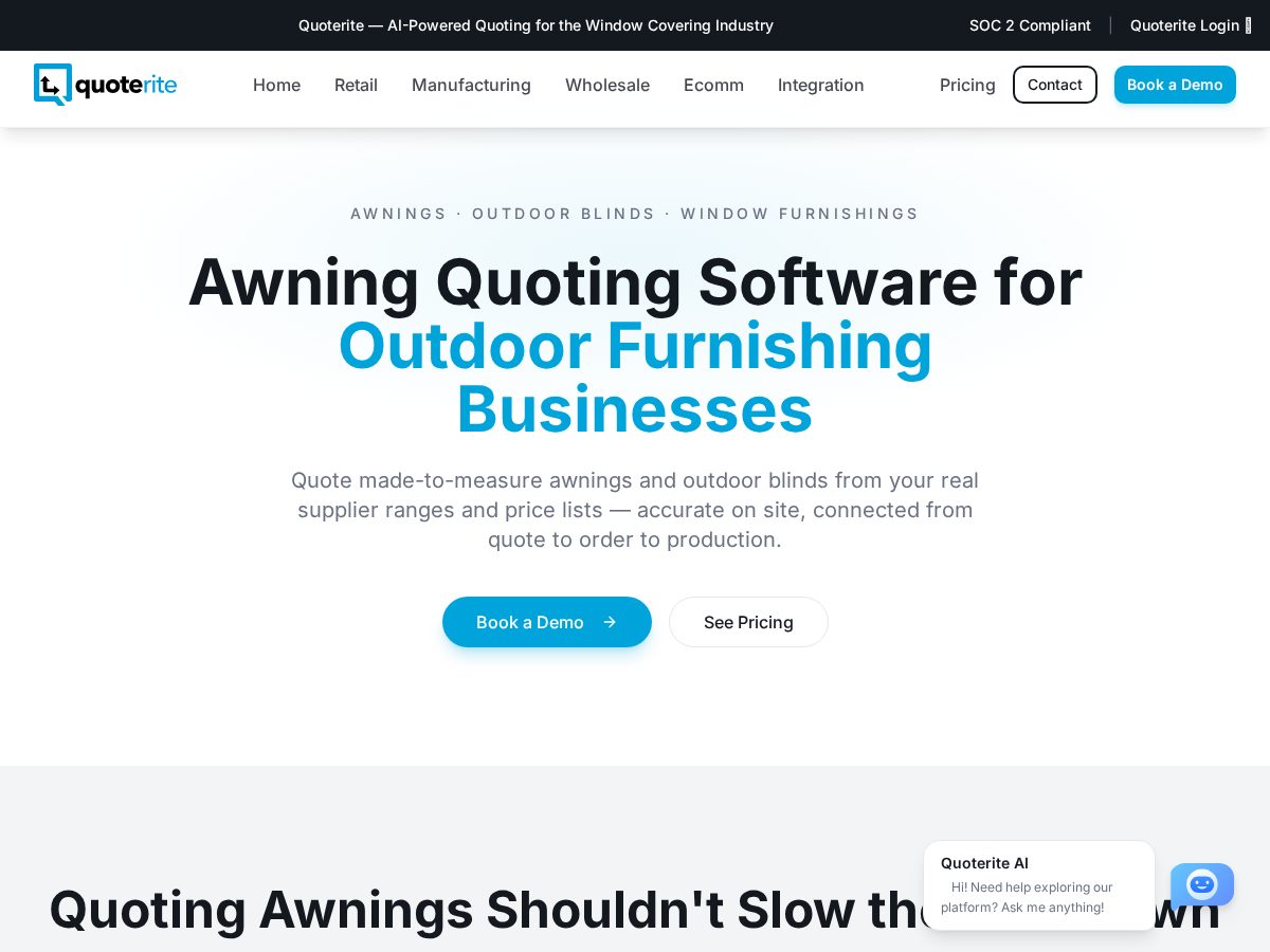 Landing-page snapshot of awningsoftware.com