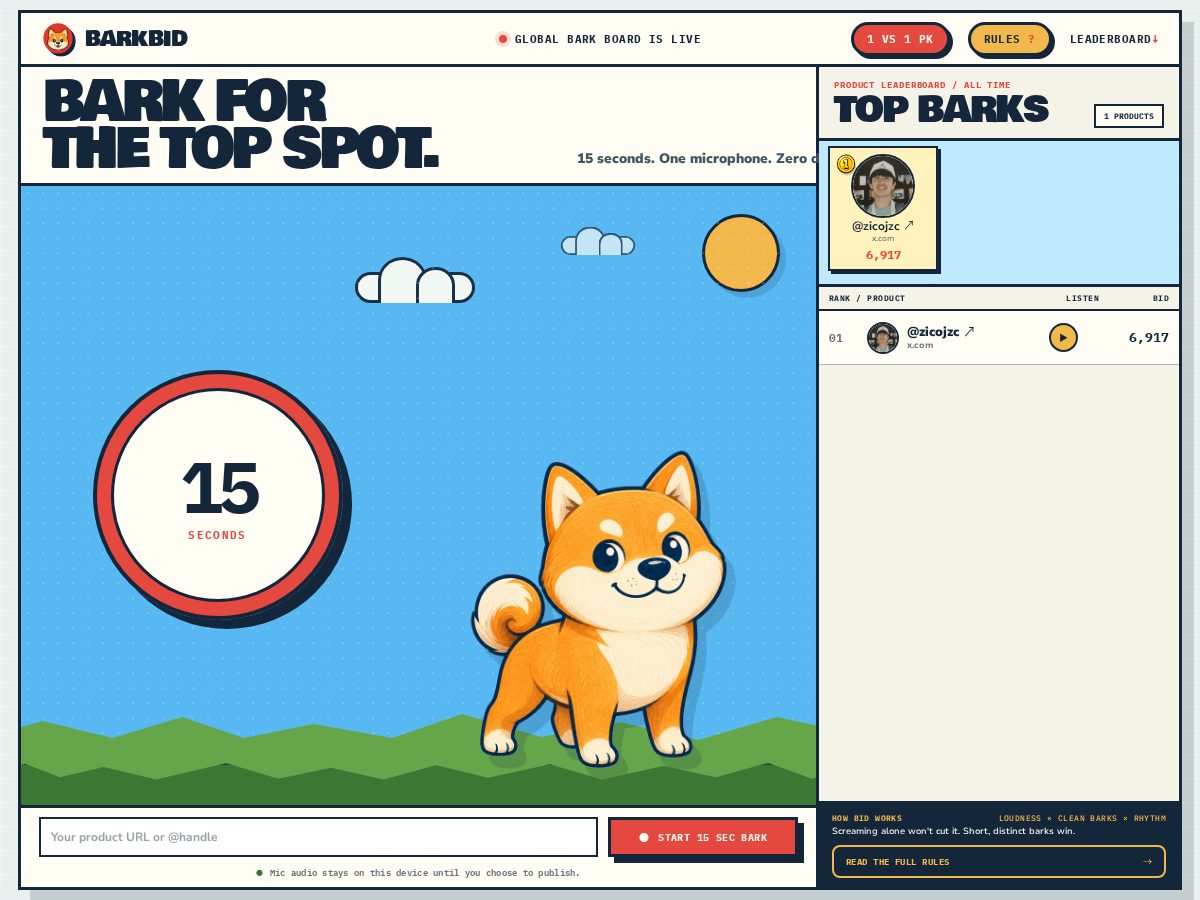 Landing-page snapshot of barkbid.lol