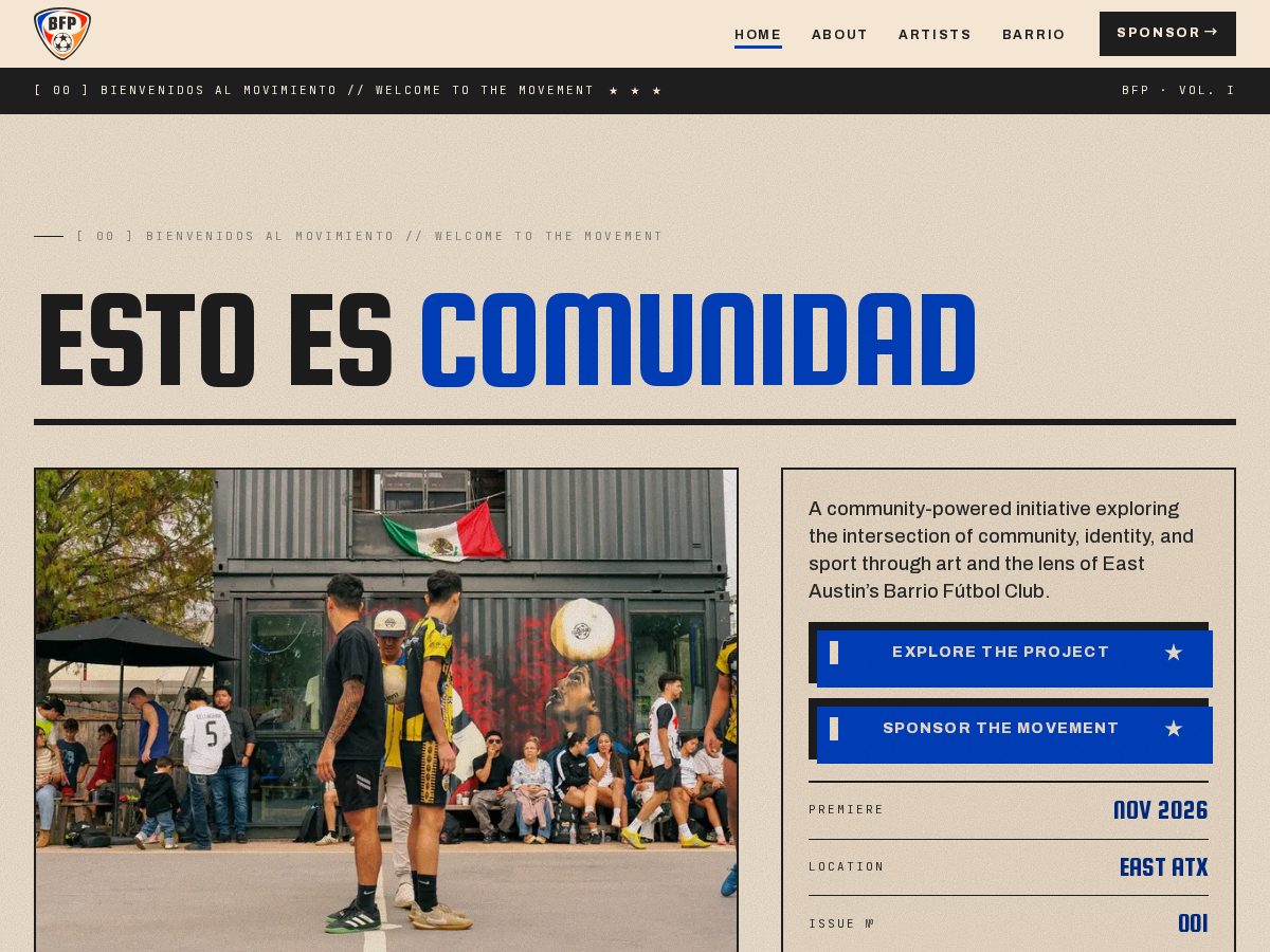 Landing-page snapshot of barriofutbolproject.com