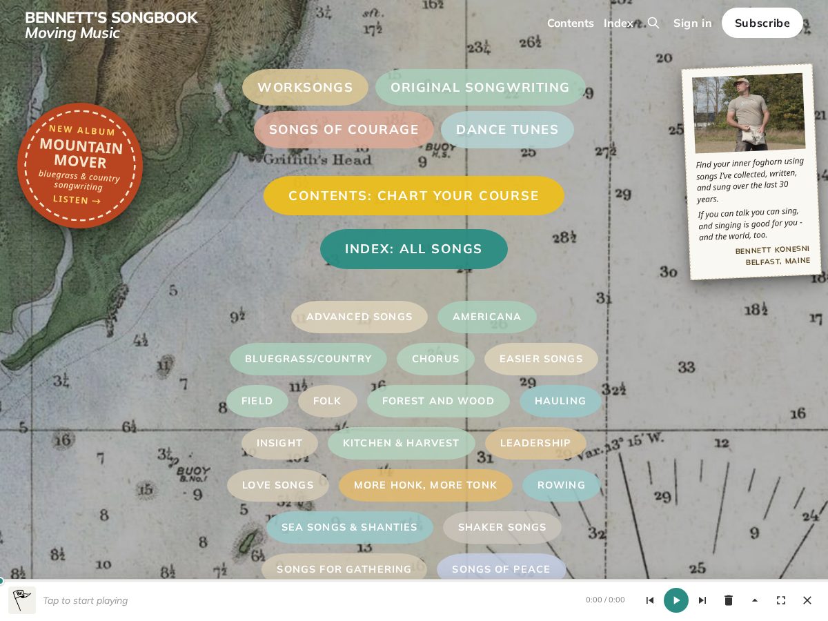 Landing-page snapshot of bennettssongbook.com