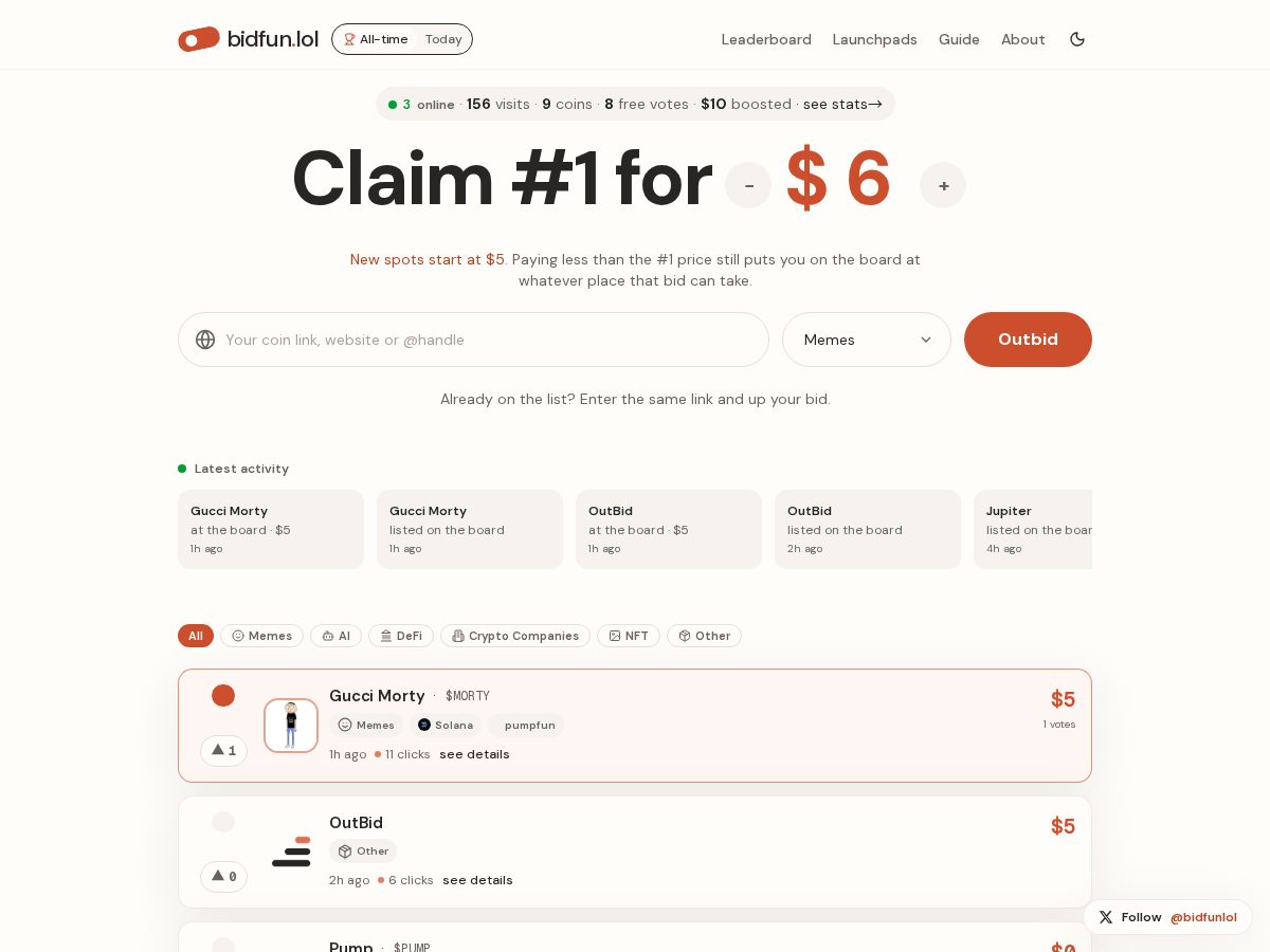 Landing-page snapshot of bidfun.lol