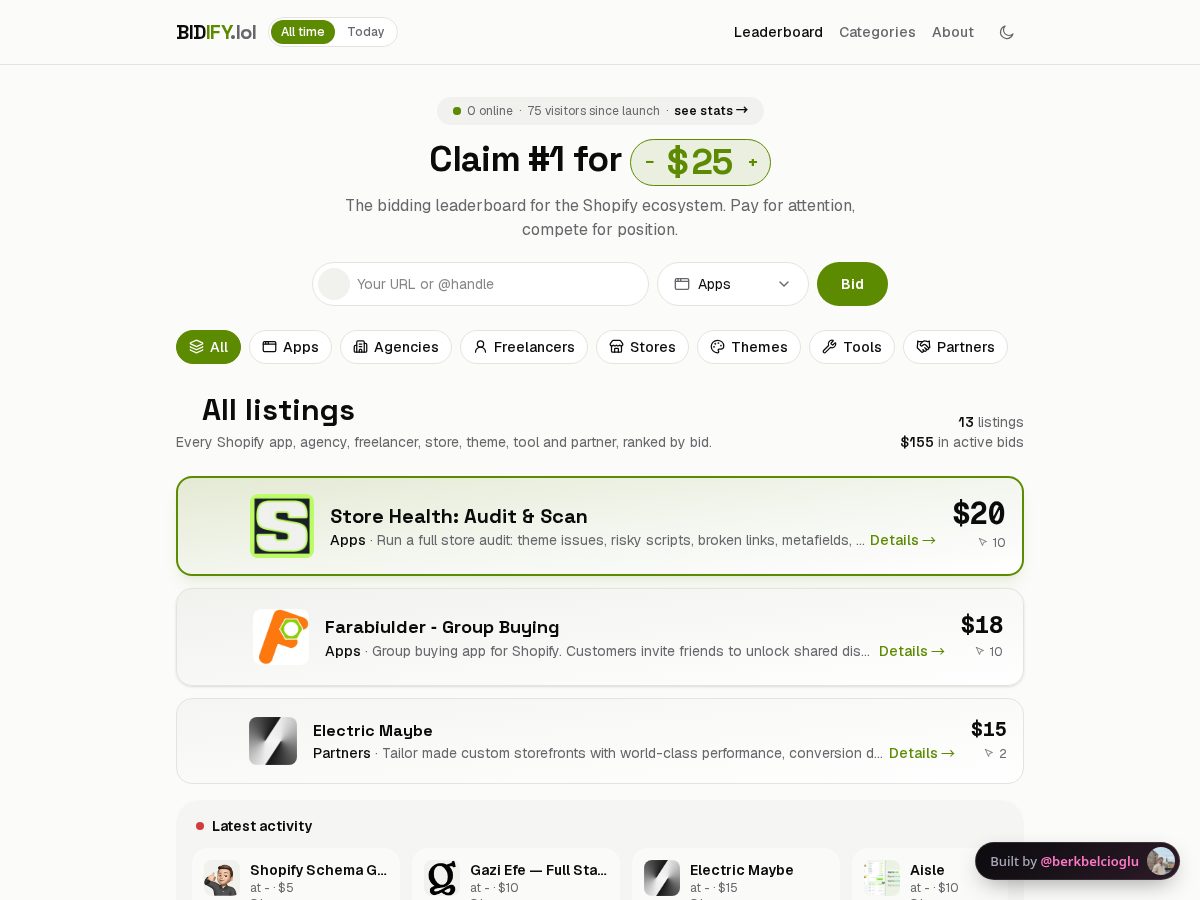 Landing-page snapshot of bidify.lol