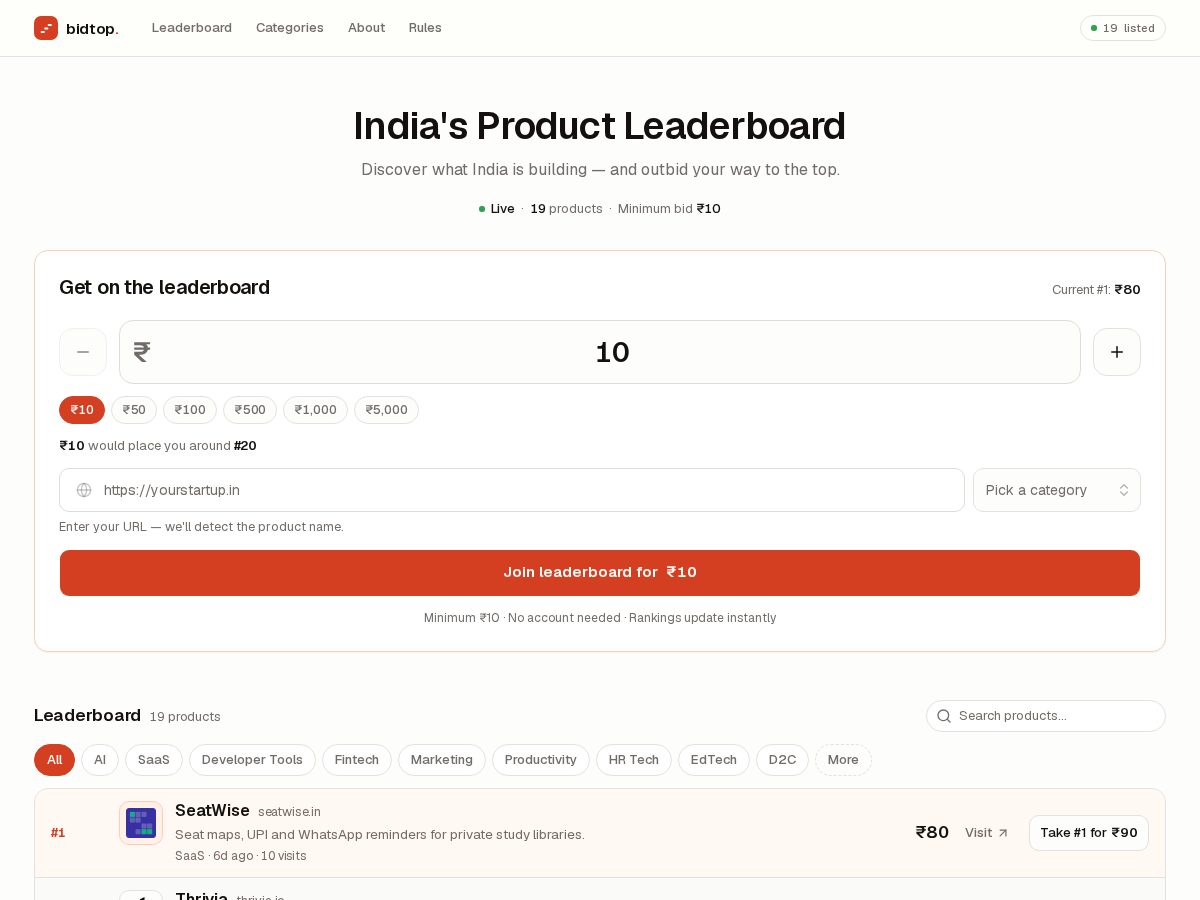 Landing-page snapshot of bidtop.site