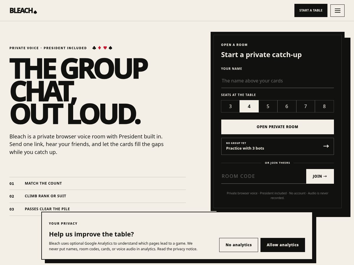 Landing-page snapshot of bleach.city
