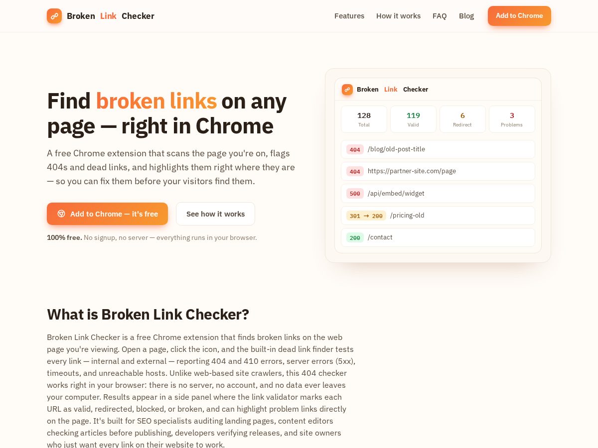 Landing-page snapshot of broken-links-check.com