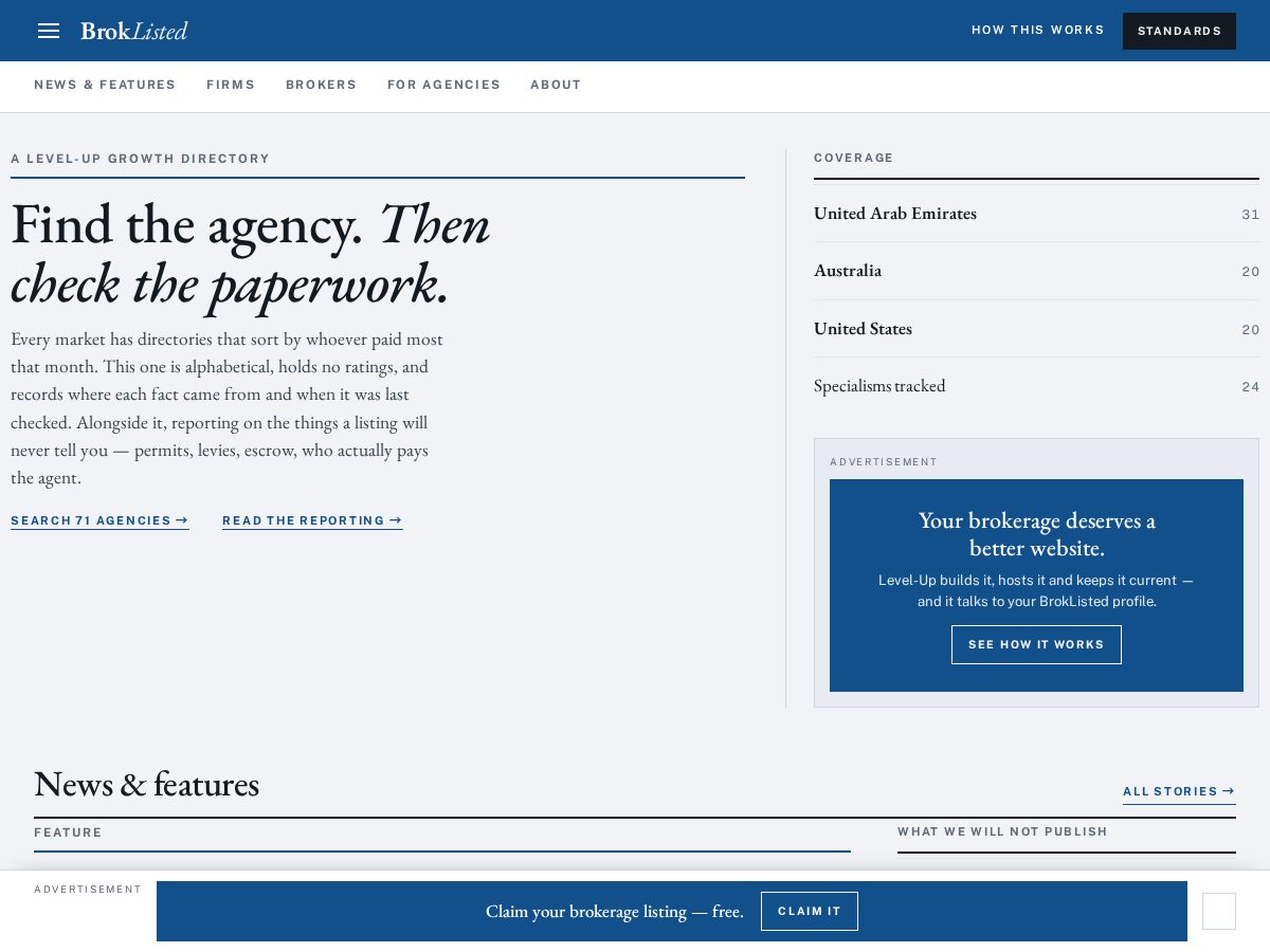 Landing-page snapshot of broklisted.com