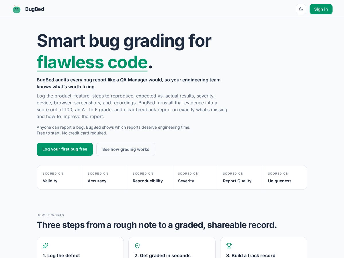 Landing-page snapshot of bugbed.app
