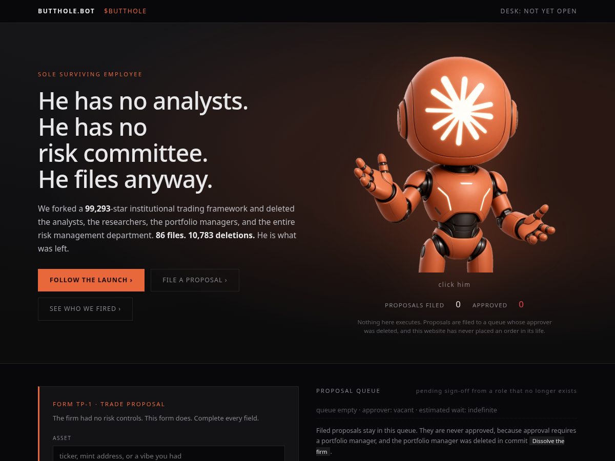 Landing-page snapshot of butthole.bot