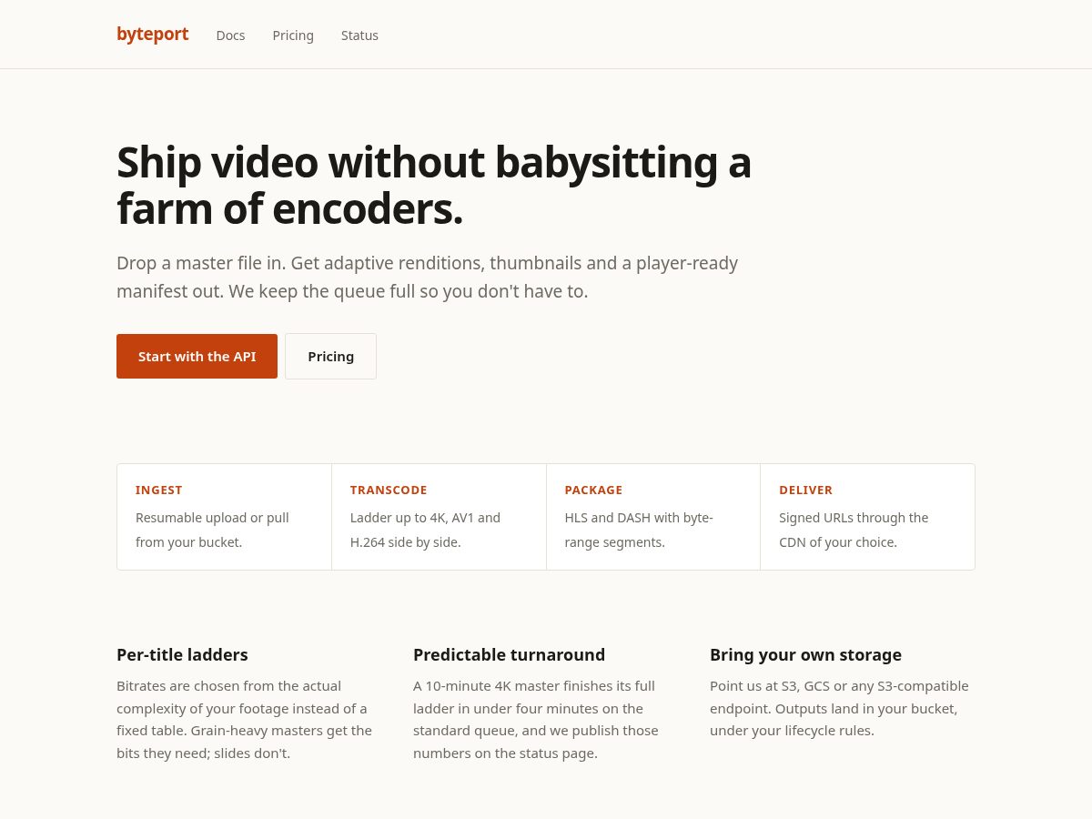 Landing-page snapshot of byteport.app
