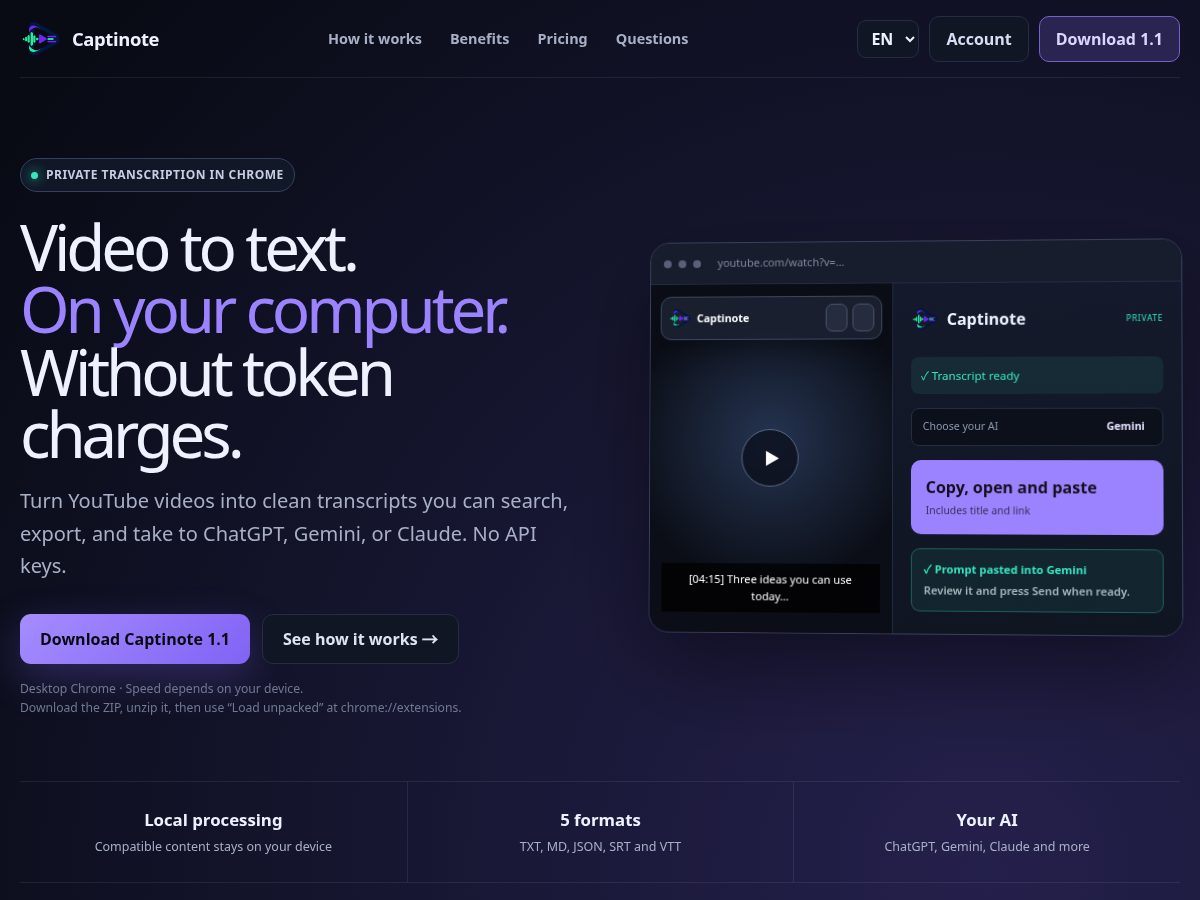 Landing-page snapshot of captinote.com
