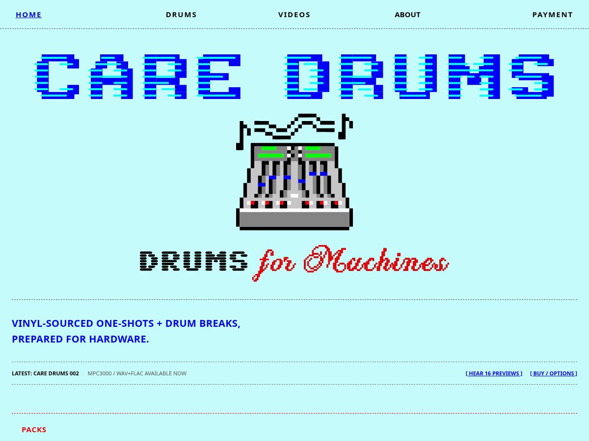 Landing-page snapshot of caredrums.com