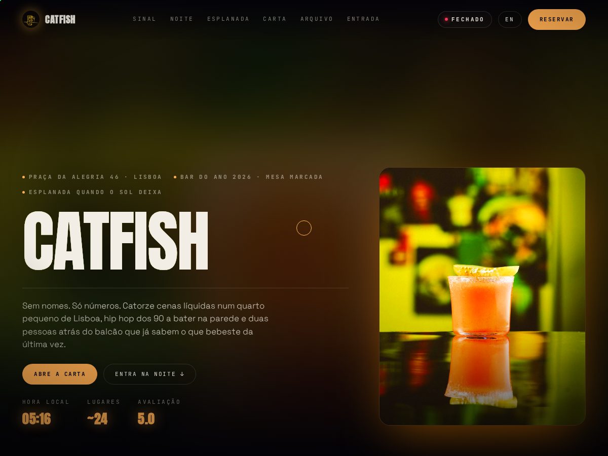 Landing-page snapshot of catfishcocktailbar.net