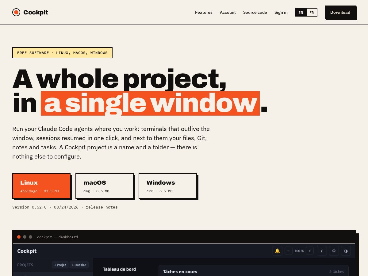 Landing-page snapshot of cockpitdesktop.com