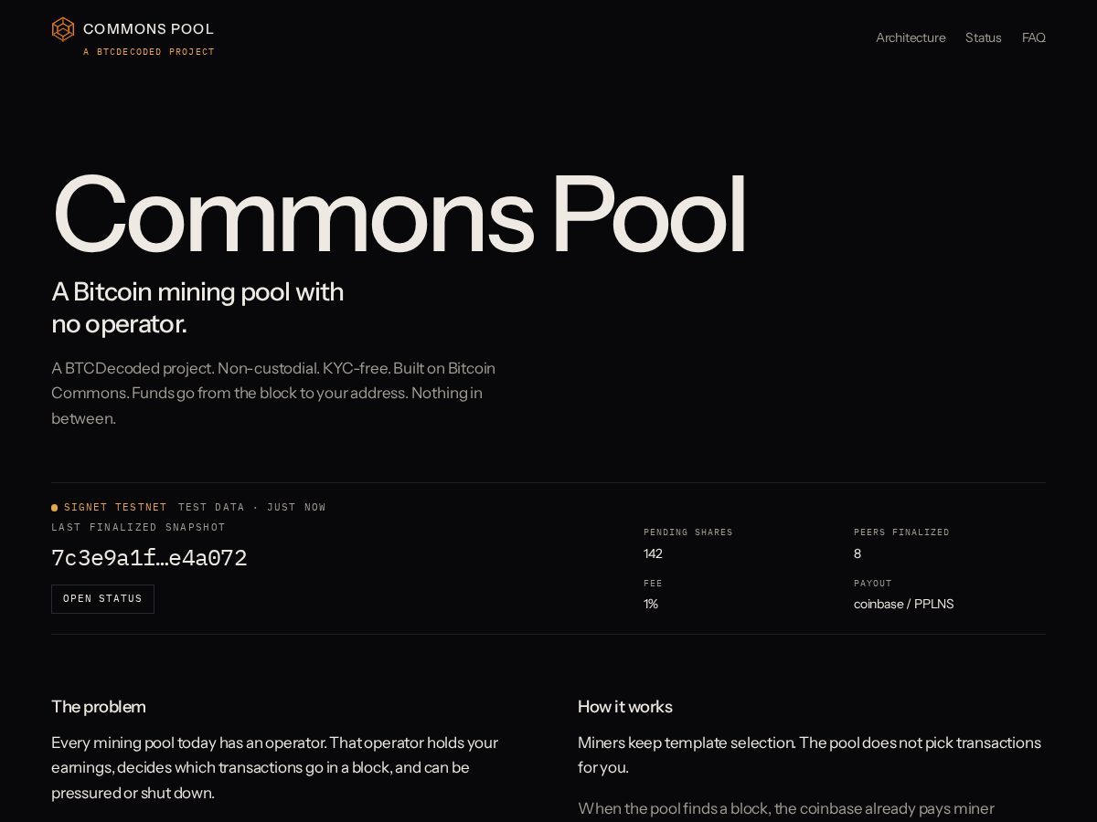 Landing-page snapshot of commonspool.org