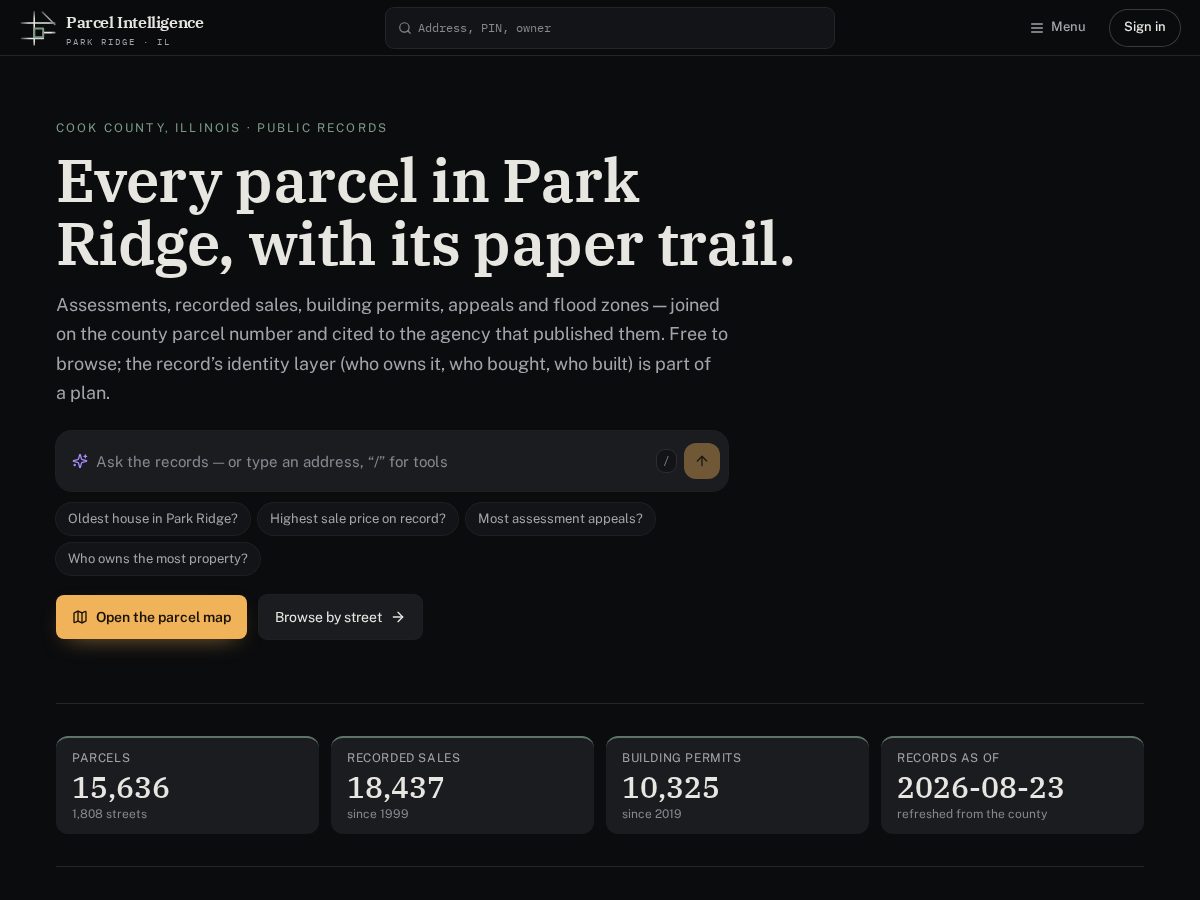Landing-page snapshot of cookcountyparcels.com