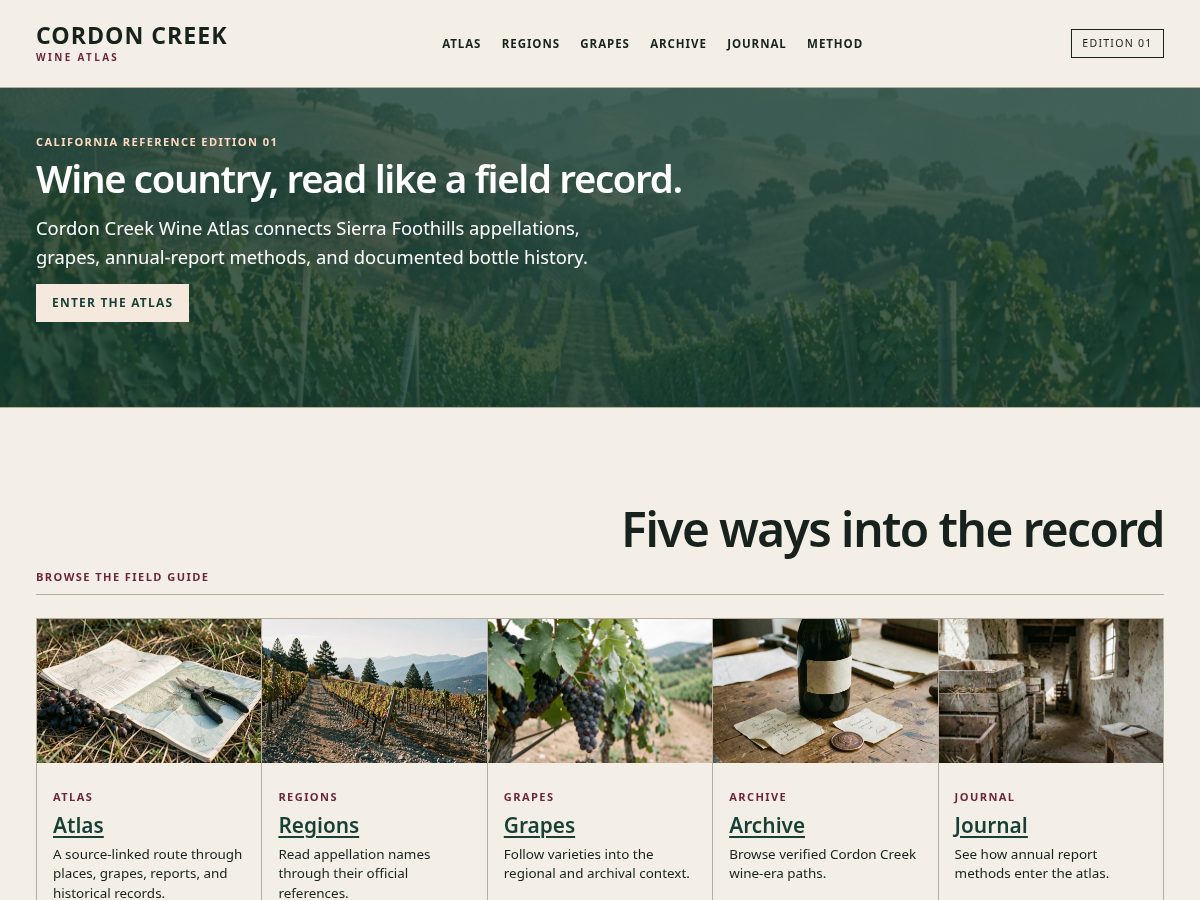 Landing-page snapshot of cordoncreek.com