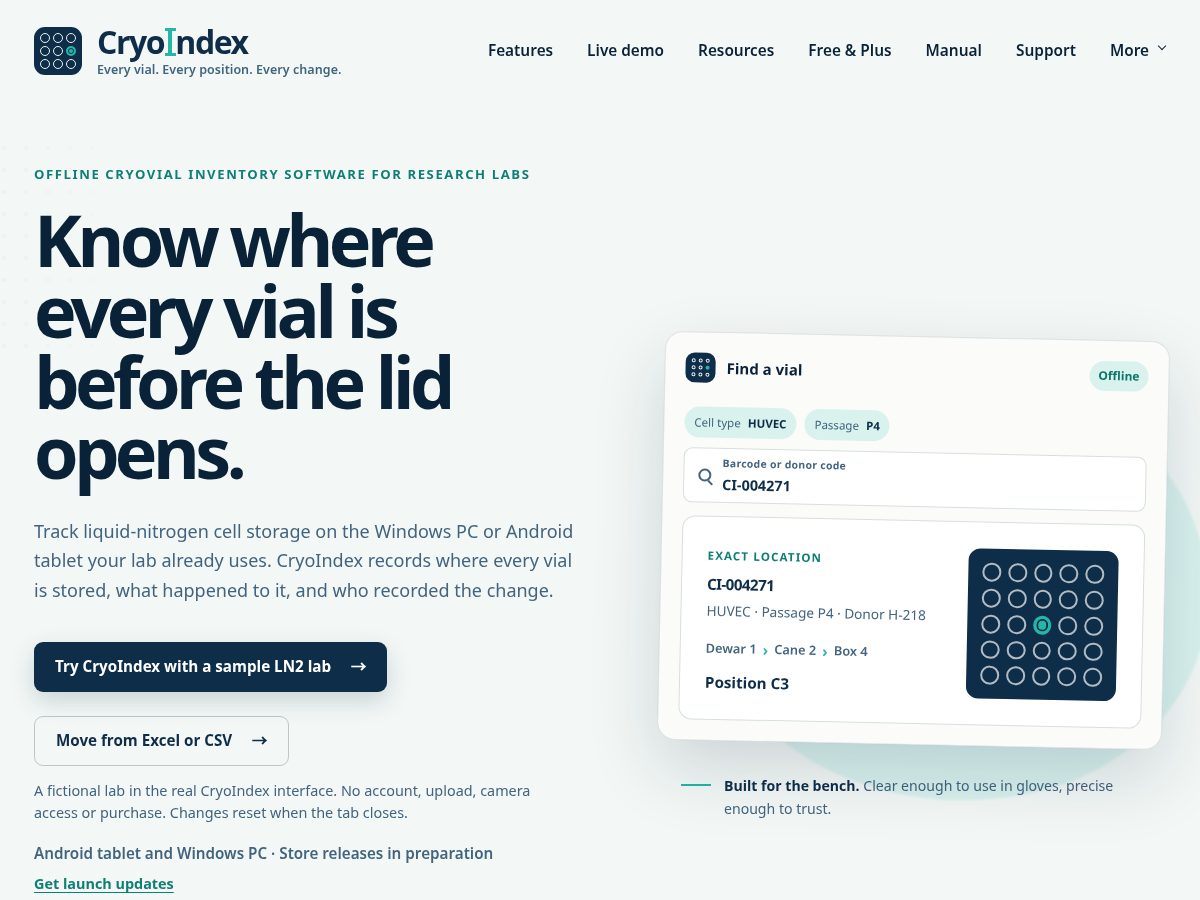 Landing-page snapshot of cryoindex.app