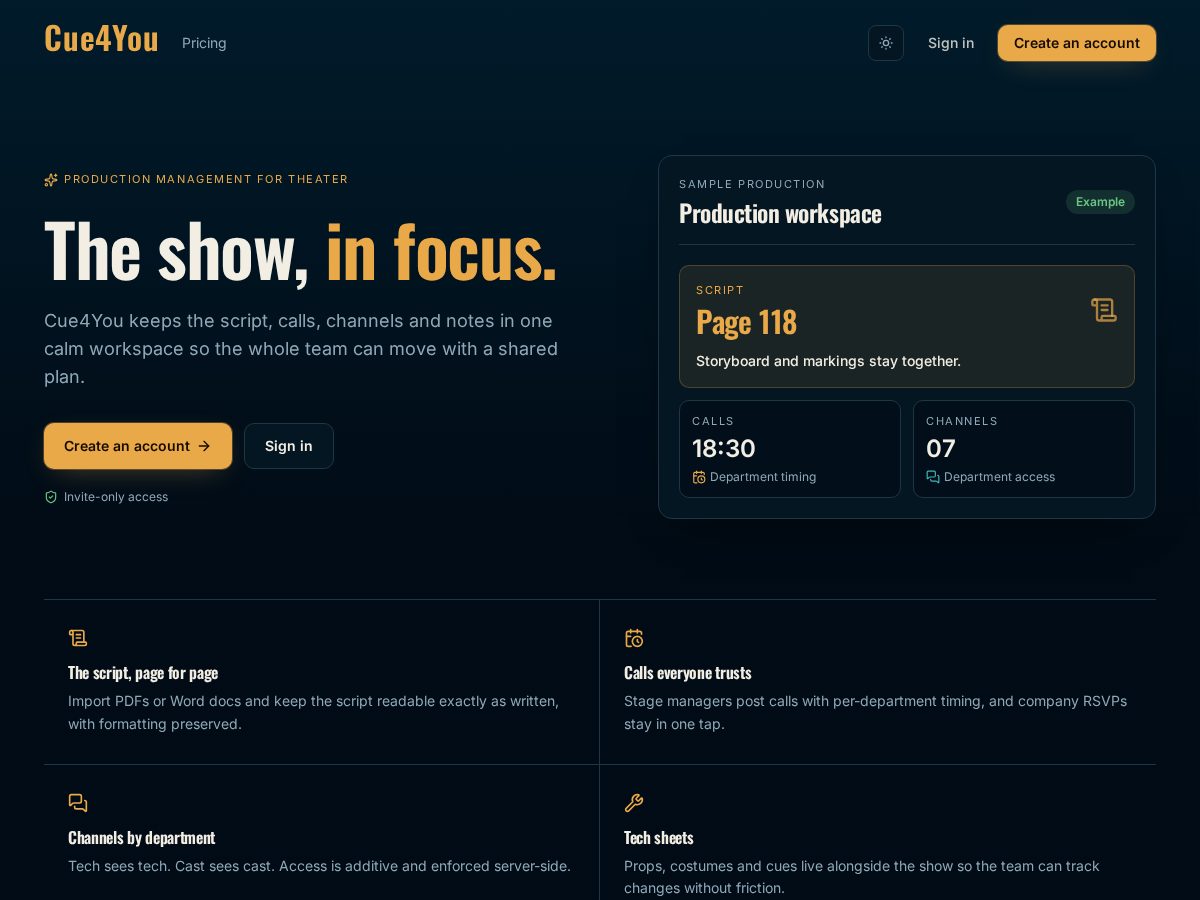Landing-page snapshot of cue4you.net