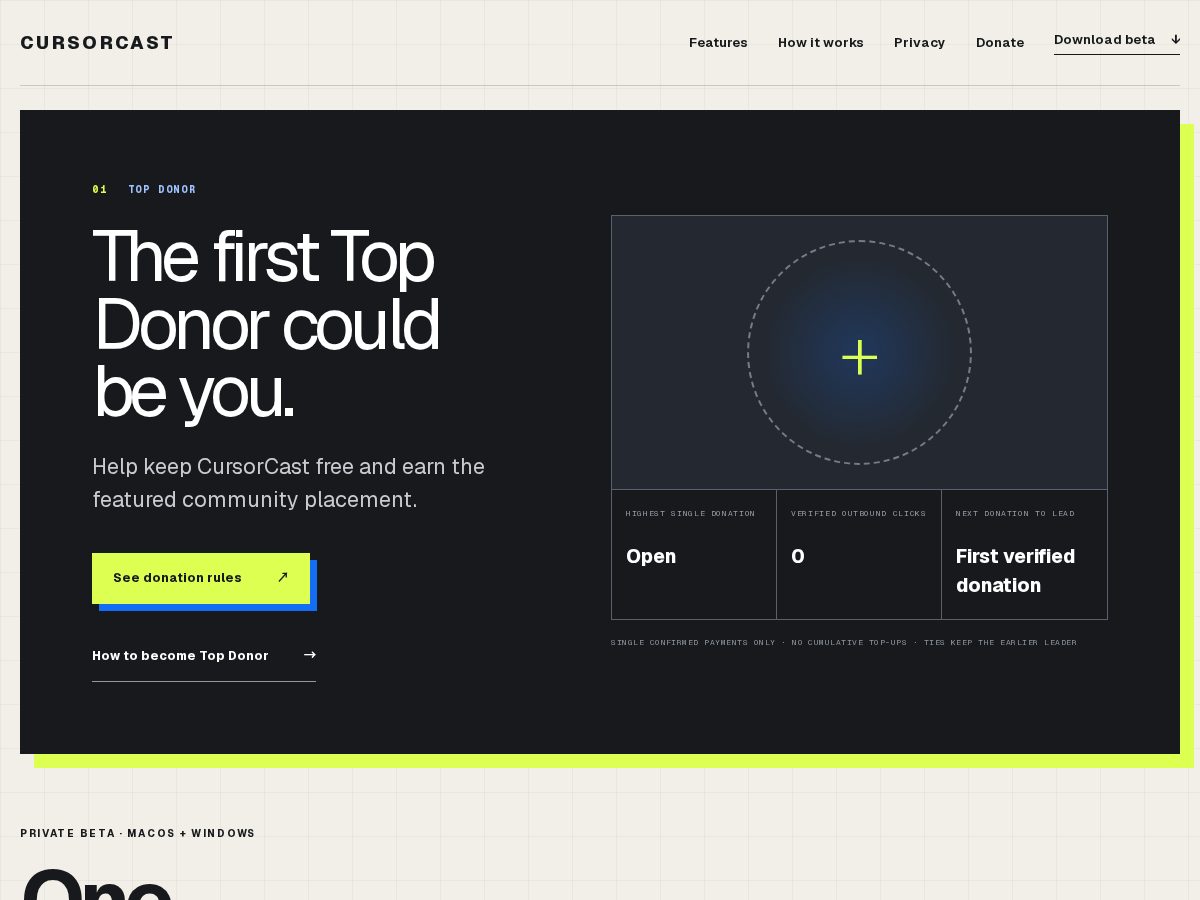Landing-page snapshot of cursorcast.app