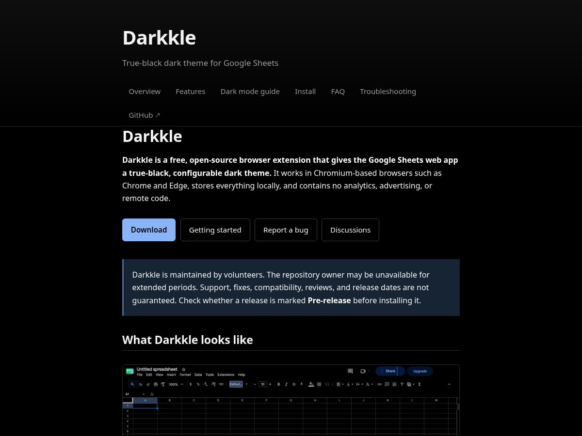 Landing-page snapshot of darkkle.com
