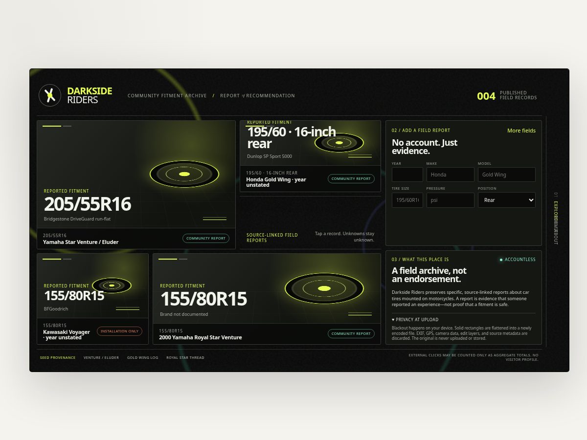 Landing-page snapshot of darkside.motorcycles