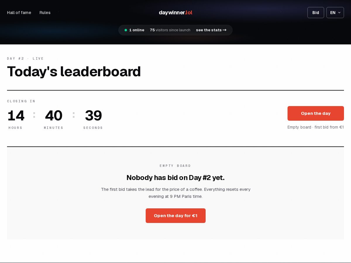 Landing-page snapshot of daywinner.lol