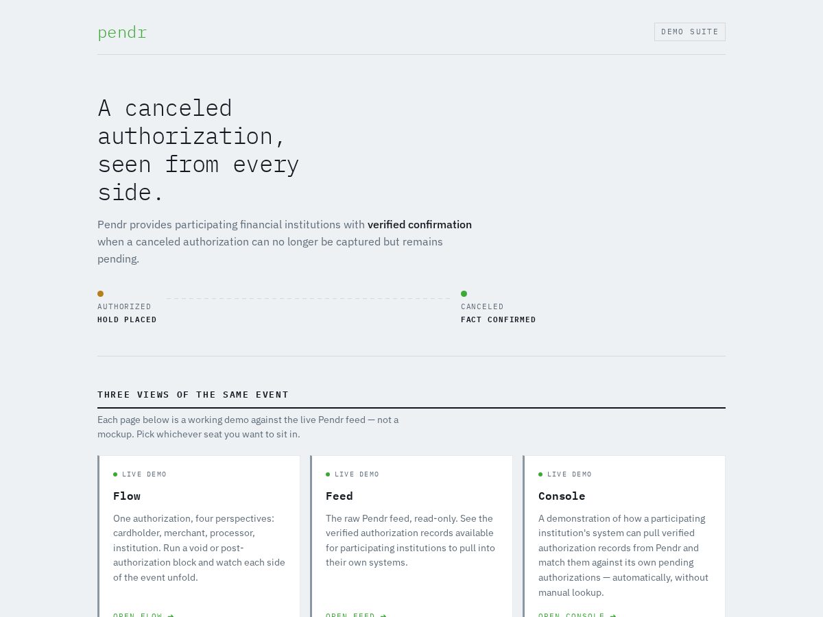 Landing-page snapshot of demopendr.com