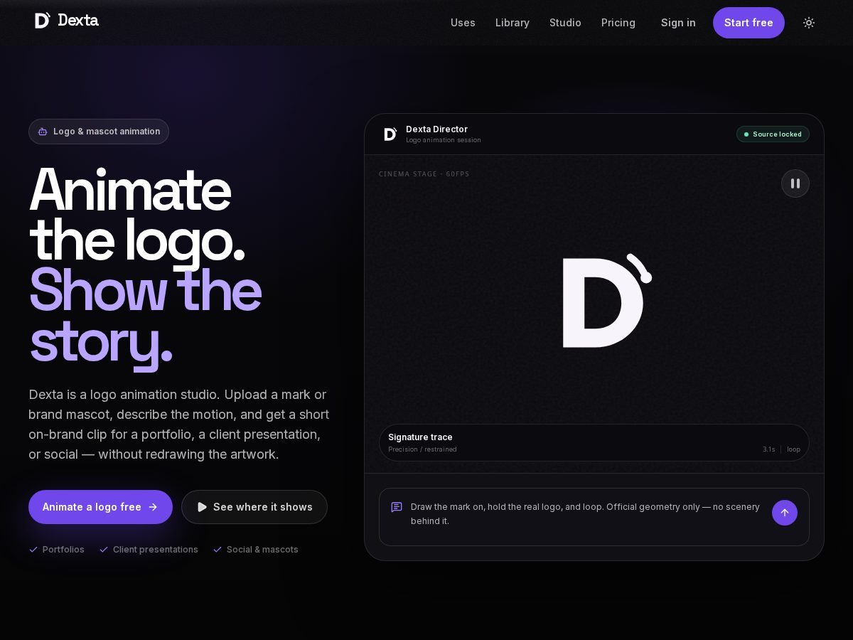 Landing-page snapshot of dexta.art