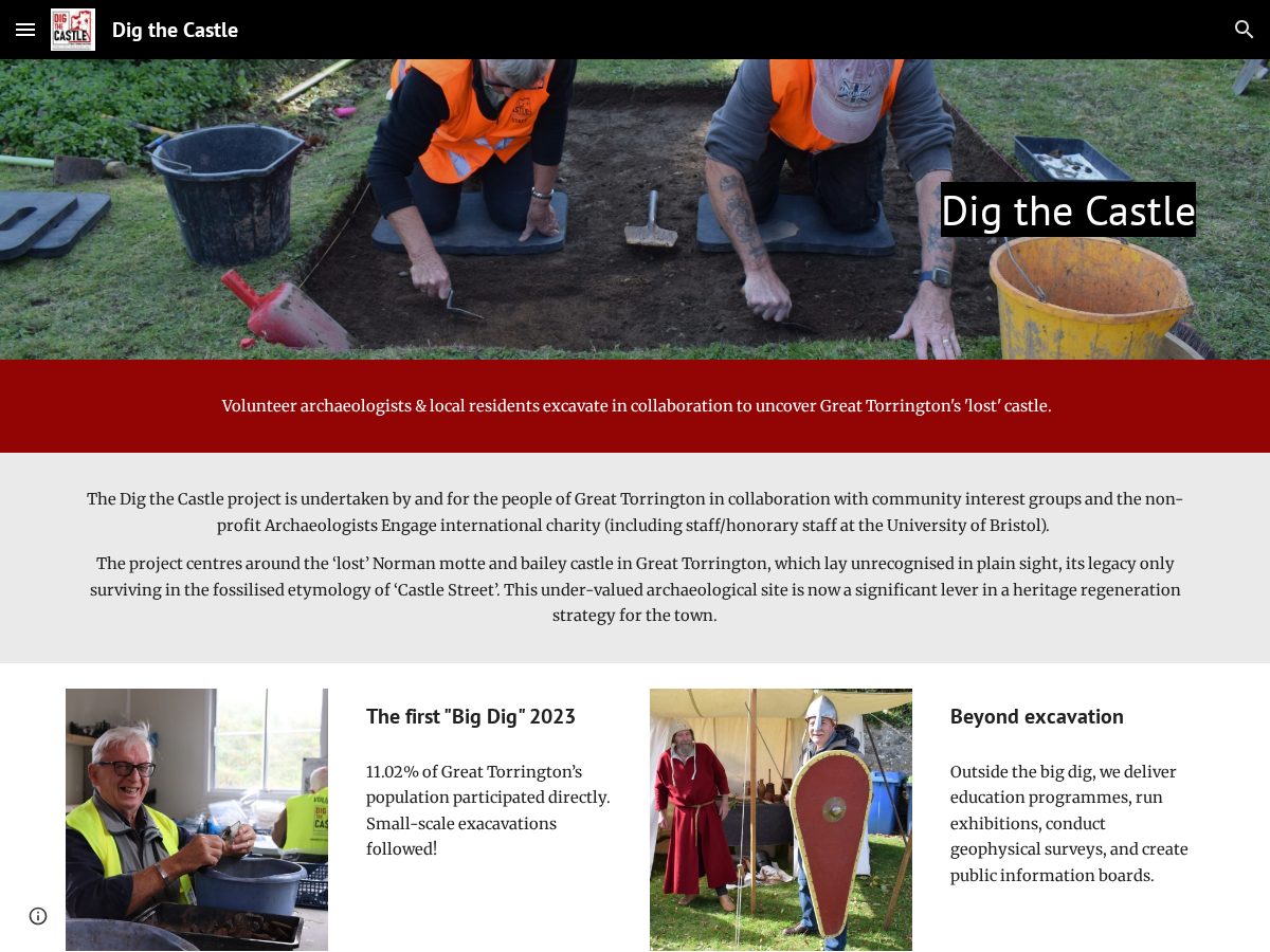 Landing-page snapshot of digthecastle.com