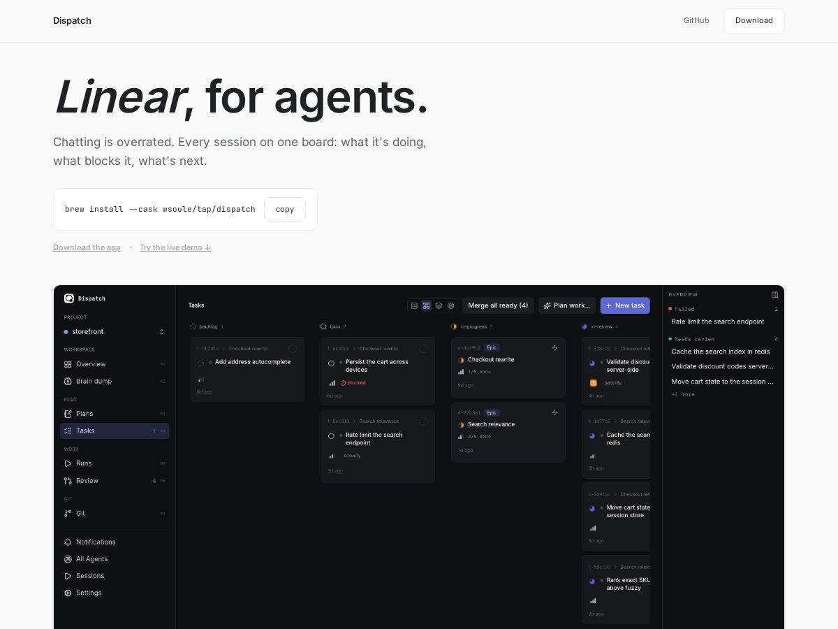Landing-page snapshot of dispatch.foo