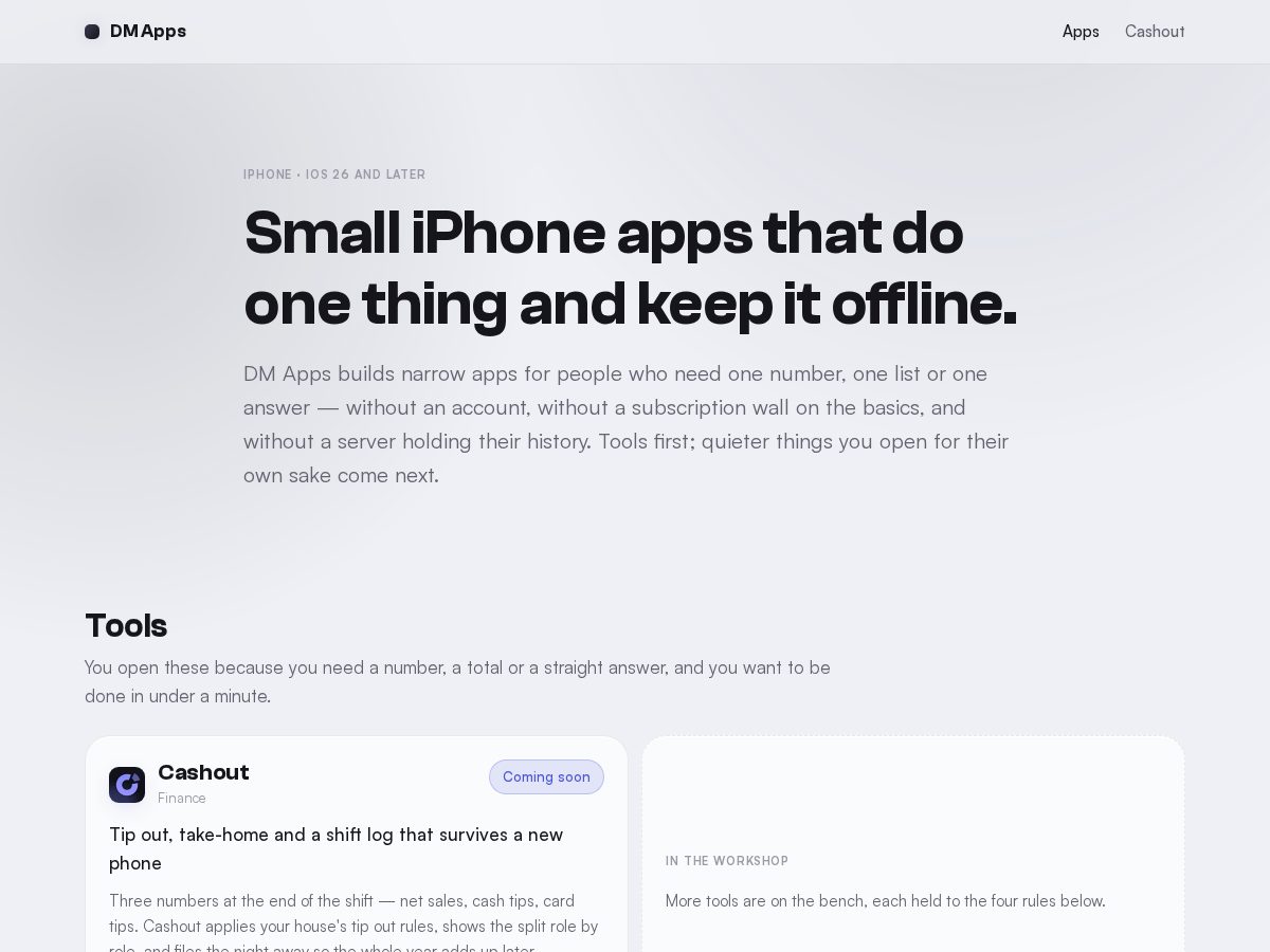 Landing-page snapshot of dmapps.app